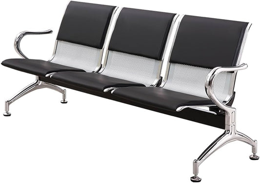 3-Seater Airport Waiting Chair | PU Leather Reception Bench for Lobby & Office