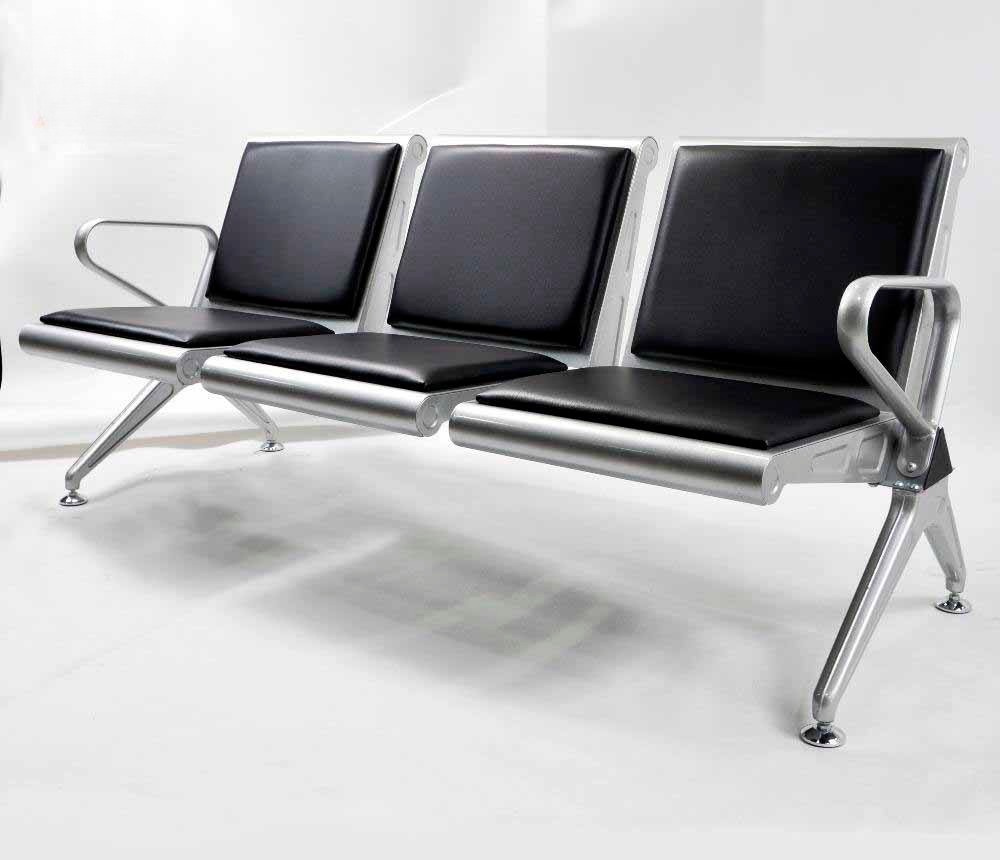 3-Seater Airport Waiting Chair | PU Leather Reception Bench for Lobby & Office