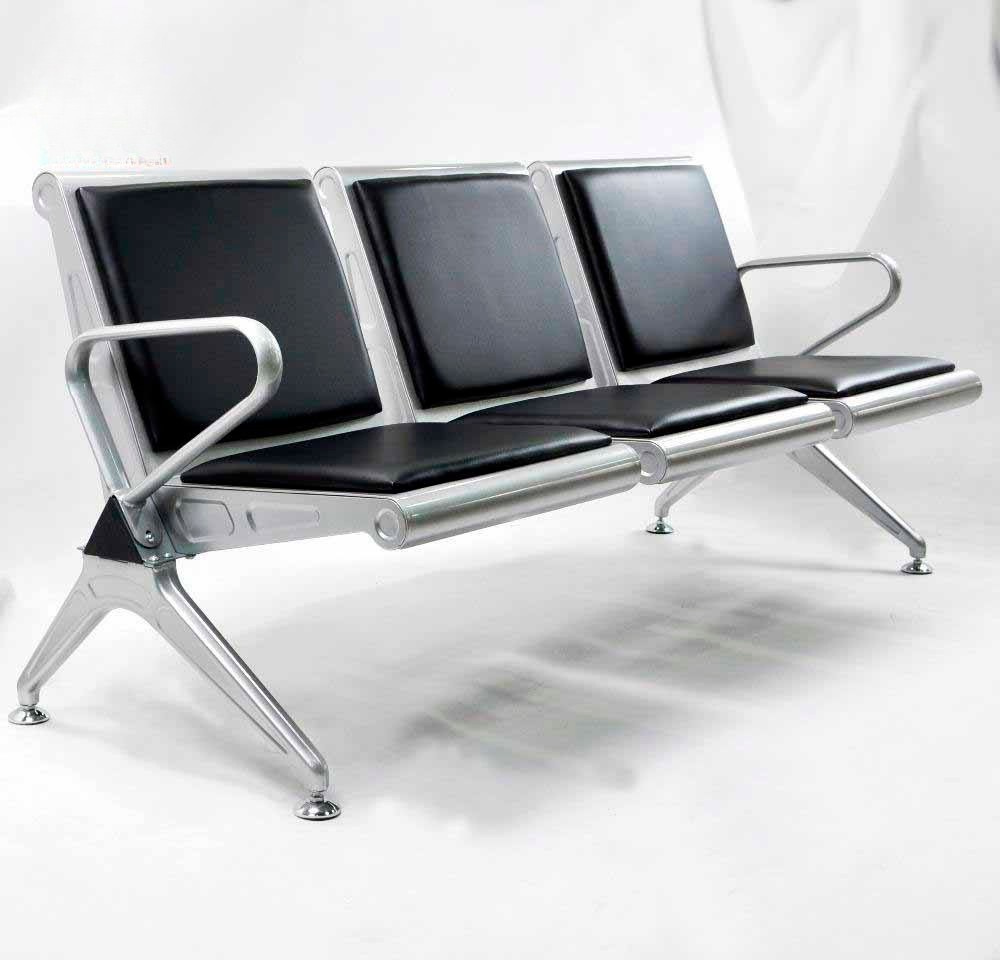 3-Seater Airport Waiting Chair | PU Leather Reception Bench for Lobby & Office