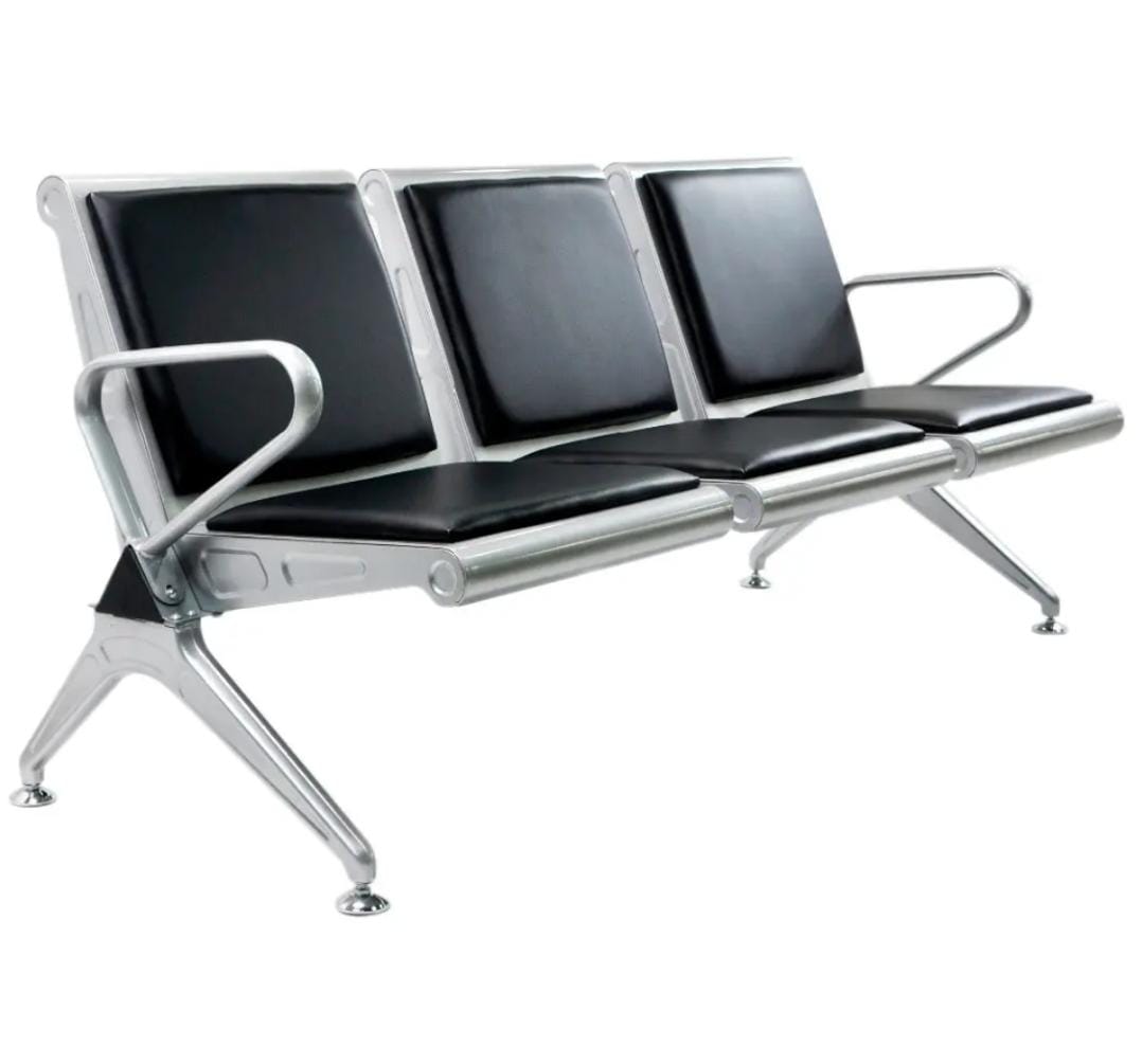 3-Seater Airport Waiting Chair | PU Leather Reception Bench for Lobby & Office