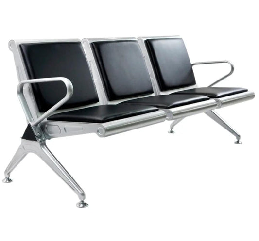 3-Seater Airport Waiting Chair | PU Leather Reception Bench for Lobby & Office